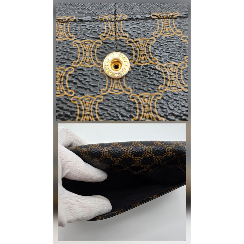 Celine Macadam Triomphe Long Wallet Black Brown Monogram Kiss Lock Clutch - Picture 9 of 10